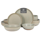 Gibson Elite Laguna Bliss 16 Piece Stoneware Reactive Glaze (Service for 4) Ceramic Plates and Bowls Dinnerware Set - Matte Green W/Terracotta Bottom