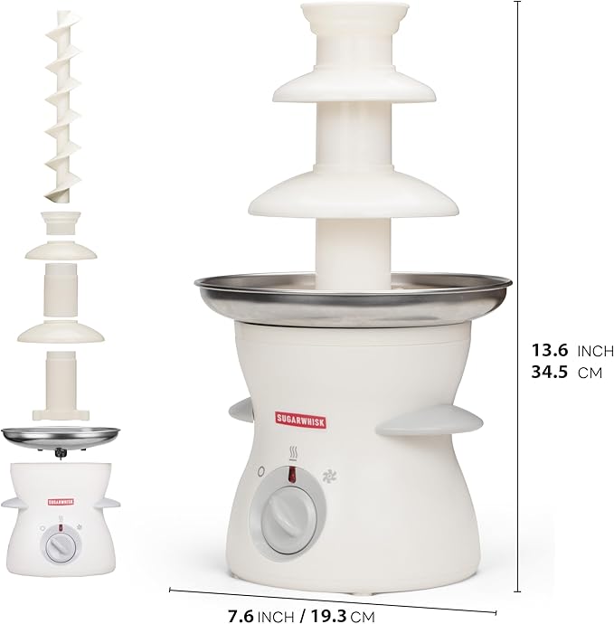 3 Tier Mini Chocolate Fountain Machine, Easy to Use & Clean, Great for Parties, Events & Weddings, 22 Oz Capacity, White