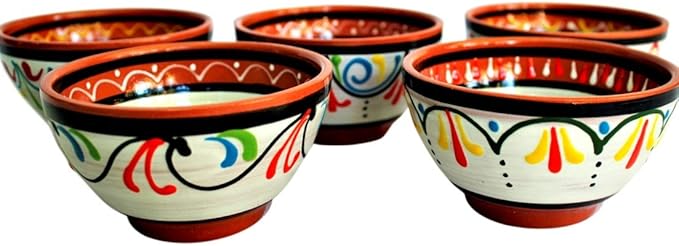 Cactus Canyon Ceramics Salsa Bowls - Spanish Terracotta White Decor - Small Serving Bowl (European Size), Festive Dinnerware 5 Piece Set - Dishwasher & Microwave Safe