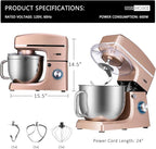 VIVOHOME 7.5 Quart Stand Mixer, 660W 6-Speed Tilt-Head Kitchen Electric Food Mixer with Beater, Dough Hook, Wire Whip, and Egg Separator, Champagne