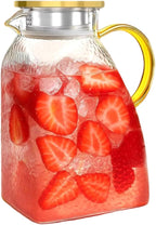 Glass Water Pitcher with Lid, High Borosilicate Heat Cold Resistant Carafe, 1.8L/63oz Capacity, Leakproof Fridge Door Carafe, Ice Tea Jug, Lemonade Pitcher For Fridge
