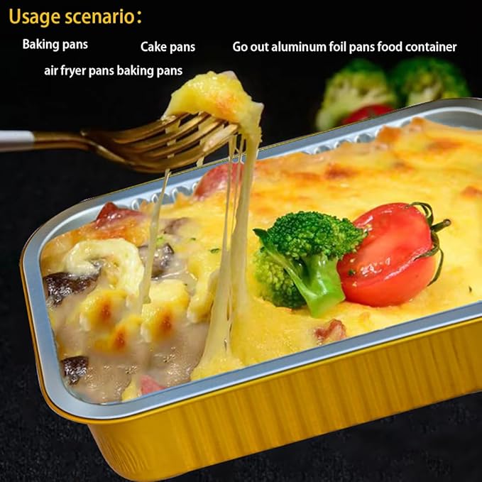 Aluminum Foil Pans with lids 10pack Heavy Duty 2LB Small foil pan 8.5"×6" Disposable, For Microwave & Oven Safe Cooking,Baking,A takeaway food container,Gold