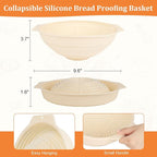 Sourdough Bread Baking Supplies Kit Including 9 inch Round Silicone Banneton Basket, Dough Scraper, Bread Lame, Danish Whisk and Bread Bag;Bread Proofing Basket Set for Home Bakers