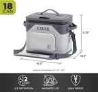 CORE Magnetic Leak Proof Soft Cooler with Waterproof Zipper | Insulated Bag Portable Ice Chest Box | Best Soft Cooler for Food & Beverages for Tailgating, Car Camping, Travel, and Family Beach Picnics