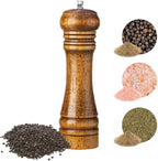 Wooden Pepper Grinder Mill, 8 Inch Salt or Mill Grinder Refillable with Adjustable Coarseness, Acacia Wood Peppercorn Grinder Shaker Tableware Gifts Manual Pepper Grinder Kit Seasoning Mill