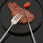 JASHII Flatware Set 24 Piece, Stainless Steel Silverware Set, Macaron Small Fresh Color Cutlery Set, Modern Elegant Tableware Set for Party, Christmas, Dinner (Haze Blue Silver)