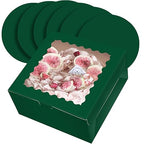 qiqee 10x10x5 Cake Box, 18 Sets Green Cake Box with Window ＆ 18 Sets 10" Gold Cake Round Boards, 10inch Cake Containers