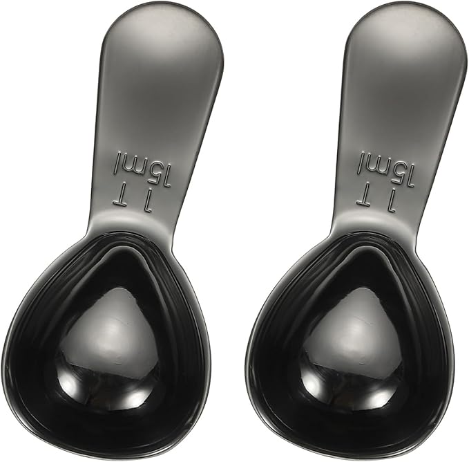 uxcell 2Pcs Stainless Steel Coffee Scoop, 15ml Short Handle Measuring Spoon for Ground Coffee Tea Sugar Kitchen Gifts, Black