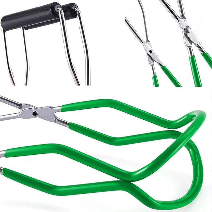 Canning Jar Lifter Tongs, Stainless Steel Jar Lifter with Rubber Grips - for Slip Wide-Mouth Clip for Kitchen Restaurant, Green