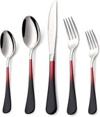 20 Piece Black Red and Silver 18/0 Flatware Utensil Set for 4, Include Dinner Knife,Dinner Forks,Dinner Spoons,Salad Forks,Teaspoons,Silverware Set for 4, Dishwasher Safe