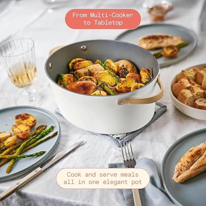 Beautiful 10-in-1 6-Quart Electric Multi-Cooker with Ceramic Coated Pot, Oven Safe to 400°F, Easy Cleanup & Multi-Function Cooking, by Drew Barrymore (White Icing)