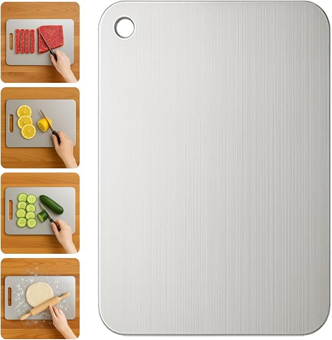 Titanium Cutting Board, 100% Pure Titanium Cutting Boards for Kitchen – Non Stick, Food-Grade, Hygiene & Durability Chopping Mat, Double Sided Chopping Board, Dishwasher Safe (12 x 8 inch)