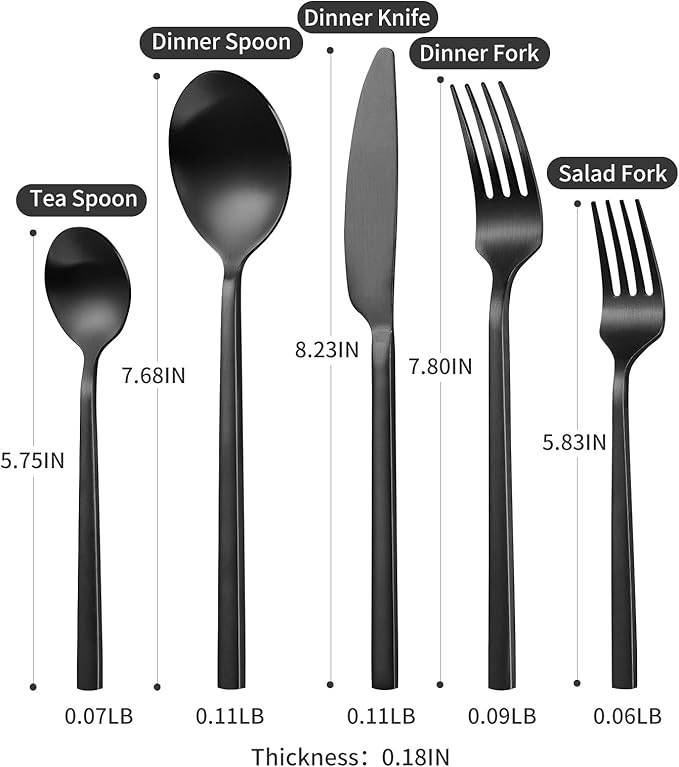 40-Piece Black Silverware Set, Rectangular Flatware Set for 8, Matte Polished Stainless Steel Cutlery Set, Food-Grade Utensils Set, for Home Kitchen Restaurant, Dishwasher Safe