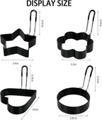 6 Pack Eggs Rings, Stainless Steel Egg Cooking Rings, Round Pancake Mold for Frying Eggs, Omelet and Muffins, Non-stick Fried Egg Mold Ring with Oil Brush and Slotted Spatula, 4 Shapes