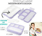 Bento-Box with Lunch Bag and Ice Pack Set. Containers for Kids Girls Adults Snacks and Lunches. 4 Compartments, Leak-proof Portion Container Boxes Insulated Bags for School, Purple