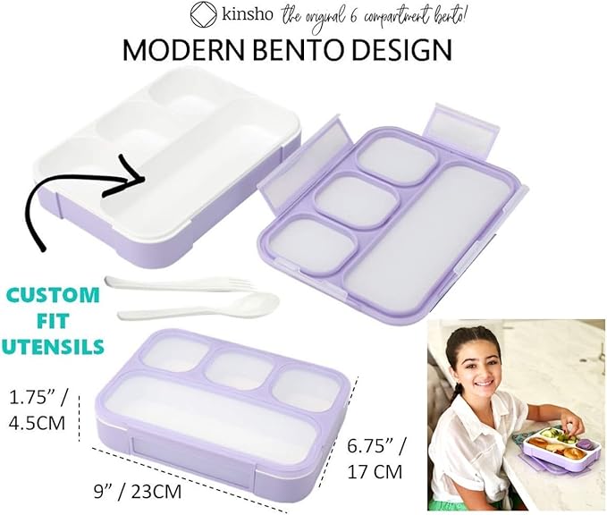 Bento-Box with Lunch Bag and Ice Pack Set. Containers for Kids Girls Adults Snacks and Lunches. 4 Compartments, Leak-proof Portion Container Boxes Insulated Bags for School, Purple