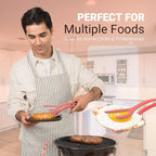 Silicone Egg Flipper Spatula Tongs (Set of 1) – Non-Stick 2-in-1 Grip & Flip Kitchen Tongs for Pancakes, Fish, Eggs, and More – Heat Resistant Cooking Tool (Black) (Red)