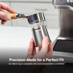Crema Coffee Products 58mm Dosing Cup | Compatible with Breville Portafilters etc | Durable 100% Stainless Steel | Built-In Grinder Tab for Easy Transfer | Sleek, Mess-Free Design | Silver Finish