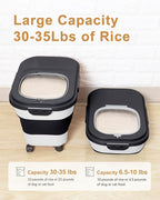 20-30 Lbs Rice Storage Container,Collapsible Food Storage Containers with Rolling Wheel Airtight Locking Lid,Flour Storage Container with Cup and Scoop,Suitable for Food,Rice,Pet Food,Flour