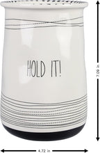 Young's Inc Ceramic Farmhouse Utensil Holder for Kitchen Counter, Black and White Farmhouse Décor Utensil Crock, 4” Diameter Kitchen Utensil Holder 20142