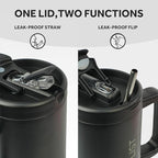 100% Leakproof 40 oz Tumbler with Handle & 4-in-1 SipSwig Lid, Built-In Flip Straw & External Stainless Steel Straw, Insulated Stainless Steel Cup, BPA-Free, Black