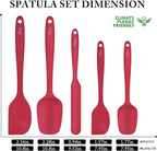 HOTEC Heat Resistant 600℉ BPA-Free Silicone Rubber Spatula Set, Kithchen Cooking Spatulas, Baking, Mixing, for Non Stick Cookware, Dishwasher Safe, Red Set of 5