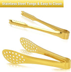JCREN 12 Pack Mini Tongs - Small Stainless Steel Food Tongs for Serving Appetizers, Tea Party, Coffee, Desserts - 5 inch - Gold