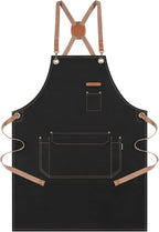 Genixart Chef Apron for Men Women with Gift Box Pack, Cross Back Apron with Pockets for Kitchen Cooking Baking Artist Painting, Cotton Canvas Work Aprons for Shop, Garden, Restaurant, Cafe (Black)