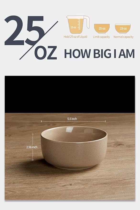 famiware Milkyway Cereal Bowl, Soup Bowls for 4, 25 Ounce Bowls Set for Kitchen, Bowl Set for Cereal Soup Rice Pasta Salad Oatmeal, Cinnamon Brown