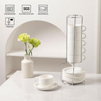 Sweejar Ceramic Espresso Cups Set of 6, Espresso Cup Stackable, 4 Oz Stackable Cappuccino Cups with Saucers and Metal Stand for Coffee Drinks, Americano, Latte, Tea (White)