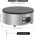 16" Commercial Electric Crepe Maker - 1500W Pancake Maker Griddle Nonstick Plate & Stainless Steel Round Base - Adjustable Temp Control 110V Electric Crepe Machine for Blintzes Eggs Bacon