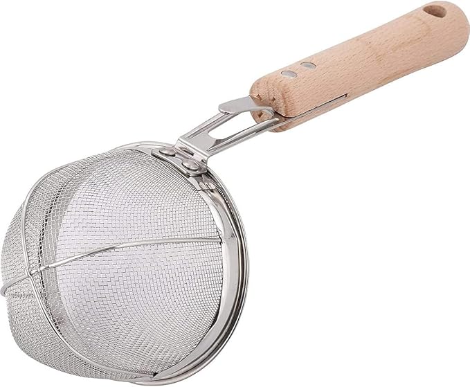 TIKUSAN Miso Strainer and Muddler Miso Dissolver Misokoshi Stainless Steel with Wooden Muddler for Making Miso Soup Made in Japan Large Size