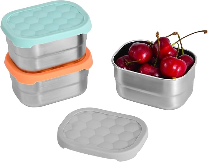 UPTRUST Stainless Steel Snack Containers for Kids, Easy Open Leak Proof, Small Food Containers with Silicone Lids, Perfect Metal Lunch Box for Daycare and School (3pcs 8oz)