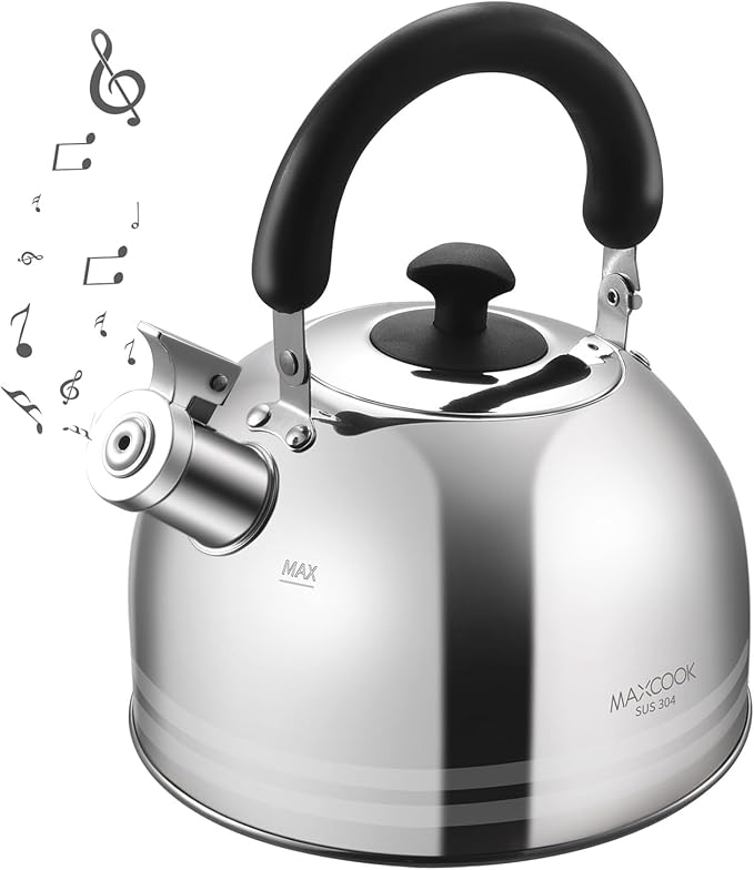 Whistling Tea Kettle for Stovetop, 5L Stainless Steel Tea pot Kettles,Striped frosted water pot, Large kettle teapot with Cool Touch Ergonomic Handle(Mirror Polish)