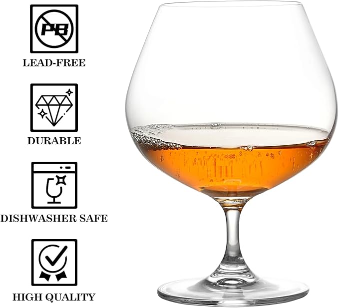 GLASKEY 22oz Large Brandy Snifter Glasses Set of 2,Crystal Cognac Glasses for Cognac,Brandy,Whiskey,Dishwasher Safe,Perfect for Home,Restaurants and Party