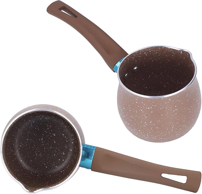 Mini Milk Pan, Mini Non Stick Pot, Butter Warmer Pot, Aluminium Alloy for Home Kitchen Mini Milk Pan Single Handle 9cm Diameter Anti Scalding Saucepan Cooking Pot Stone Pot(brown)