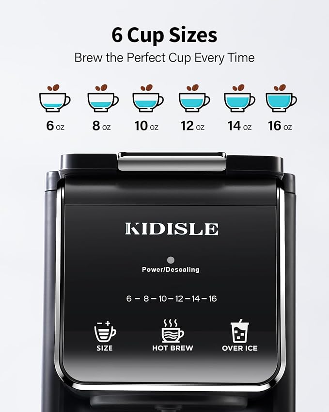 Single Serve Coffee Maker – Hot & Iced, K Cup & Ground Compatible, Reusable Pod Filter, 6–16oz Brew Sizes, 40oz Water Tank, Easy-to-Use, Black