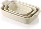 Sweejar Baking Pans Set, Ceramic 9x13 Baking Dish with Handle, Rectangular Casserole Dishes for Oven, Bakeware Sets of 3, Durable Lasagna Pan Deep for Kitchen, Banquet, Wedding Gift(Beige)