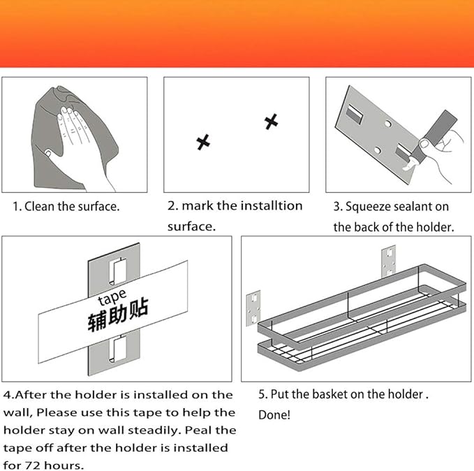 2PCS Kitchen Storage Metal Wire Fruit Basket - SUS304 Stainless steel Organizer Storage Bin Baskets for Bathroom - Space Saving Design for Pantry Organization, Spice Rack,Self Adhesive（Silver）