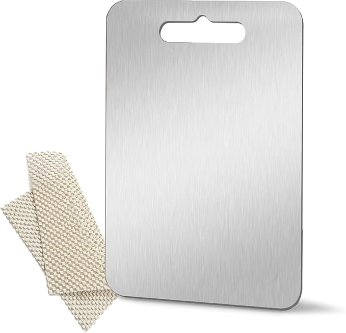 Titanium Cutting Board - Upgraded Thickened (0.08 in) Non-Deforming 100% Pure Titanium Cutting Boards with Non-Slip Pad, Food Grade Extra Large Cutting Boards (18 x 12 inch) (X-Large)