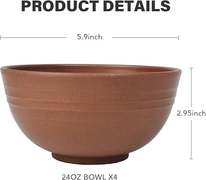 greenandlife 24oz/4PCS Wheat Straw Cereal Bowls, Lightweight Unbreakable Noodle Fruit Soup Rice Bowls Dishwasher Microwave Safe Bowl Sets, Non-toxin, BPA Free, Earth Tone