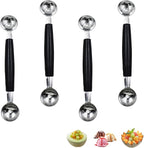 4 Pack Double Ended Headed Fruit Icecream Ball Spoon,430 Stainless Steel Melon Baller,Smooth Round Melon Balls Melon Scoop for Watermelon/Ice Cream/Fruits/Sorbet/Meatball
