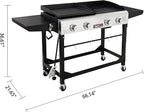 Royal Gourmet GD401 Portable Propane Gas Grill and Griddle Combo with Side Table | 4-Burner, Folding Legs,Versatile, Outdoor | Black 66 Inch