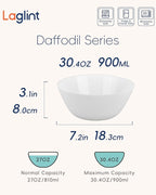 30 OZ Max Cereal Soup Bowl Set of 6, Opal Glass 7.2 inch White Ribbed Bowls for Ramen, Noodle, Salad, Fruit, Dishwasher and Microwave Safe