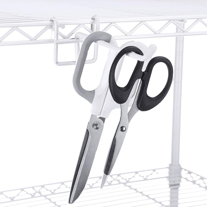 4 Pcs Accessory Hooks for Wire Shelving with Rubber Cover Heavy Duty Metal Hooks for Hanging Kitchen Utensils Wire Shelf Accessories Room Organization (White)