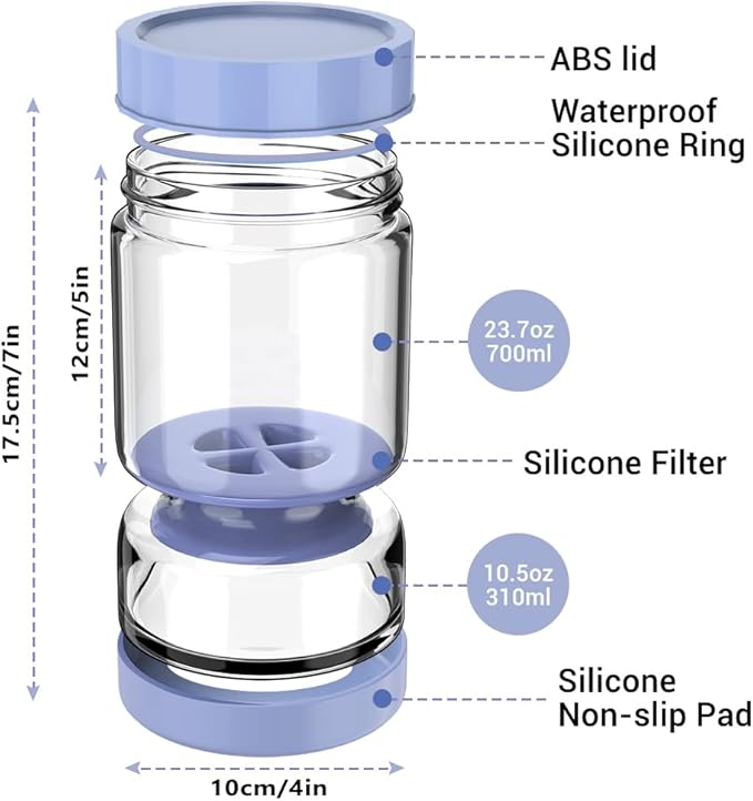 Pickle Jar with Strainer Flip for Pickle Juice Separator from Wet and Dry, Upgrade Food-grade ABS Lid and BPA Free Hourglass Pickle Jar for Airtight Food Storage, Haze Blue