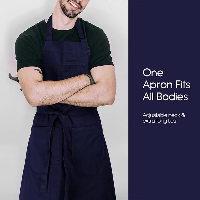 Unisex Apron with Pockets for Cooking, Salon & Art - 100% Cotton Adult Kitchen, Chef, Stylist Apron
