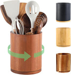 Wooden Utensil Holder, 360°Rotating 7.3'' Large Utensil Holder for Kitchen Counter, Kitchen Utensil Organizer, Utensil Crock, Farmhouse Kitchens Countertop Decor, Sapele Wood