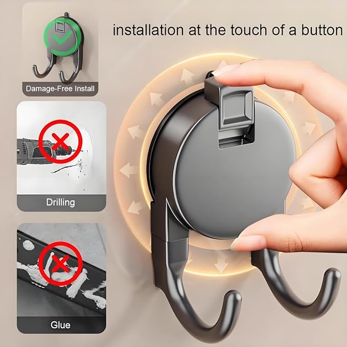 4 Pack Heavy Duty Suction Cup Hooks - No Drill Vacuum Suction Hanger for Bathroom, Kitchen, Glass/Tile/Metal, Holds Towels, Keys, Utensils (Gunmetal Gray)