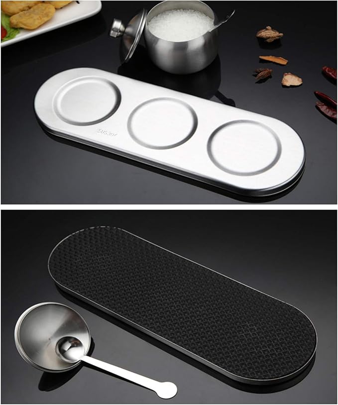 TENT TENTA KITCHEN 18/8 Stainless Steel Seasoning Containers Set Spice Jar Spice Rack Condiment Cruet Bottle Salt Pepper Sugar Storage Organizers with 3 Serving Spoons And Non-slip Base